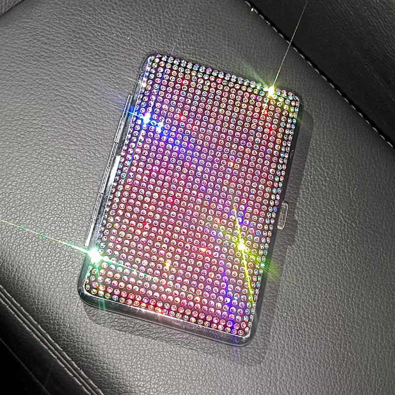 Piiriülene loominguline teemantidega kaunistatud naiste sigaretikarbi kleebis teemant Rhinestones üliõhuke roostevabast terasest kaasaskantav sigaretikarp naiste sigaretikarp ruudukujuline