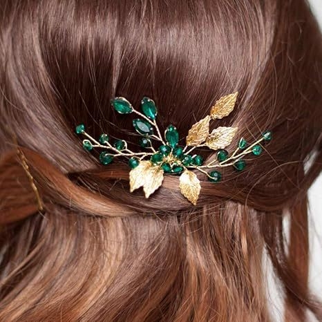 Europos ir Jungtinių Valstijų tarpvalstybinės naujos plaukų šukos močiutei žali krištolo aukso lapų šoninės šukos vestuvių galvos apdangalas nuotakos plaukų aksesuarai didmeninė prekyba