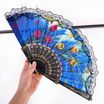 Μαύρη ράβδος από πλαστικό υψηλής ποιότητας δαντέλα, δαντέλα, ύφασμα, ευρωπαϊκού στιλ, ισπανικό πτυσσόμενο βεντάλια