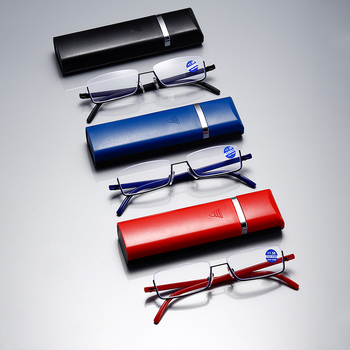 Модни нови полурамкови очила за четене за мъже и жени, преносими модни с кутия, антисиня светлина, трансгранични очила за четене на склад