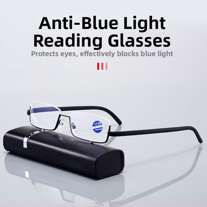 Модни нови полурамкови очила за четене за мъже и жени, преносими модни с кутия, антисиня светлина, трансгранични очила за четене на склад