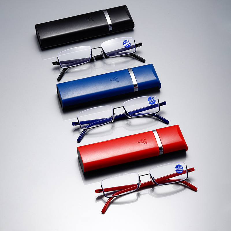 Modne nove naočale za čitanje s poluokvirom za muškarce i žene, prijenosne modne naočale za čitanje s kutijom, anti-plavo svjetlo, prekogranične naočale za čitanje na zalihi