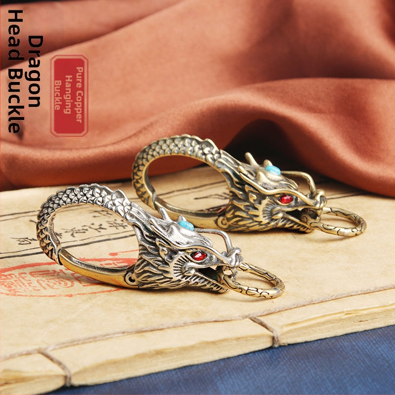 Tiszta réz csaptelep autós kulcstartó gyémánt türkiz sárkánykirály férfi fém derékig érő kreatív nemzeti dagály réz csat nagykereskedelem