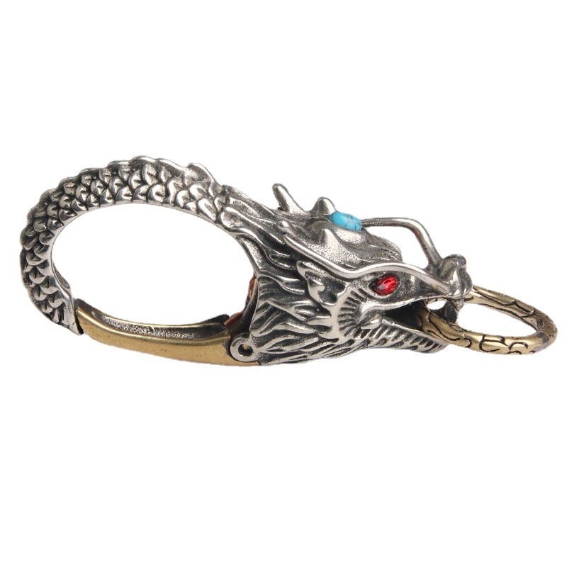 Tiszta réz csaptelep autós kulcstartó gyémánt türkiz sárkánykirály férfi fém derékig érő kreatív nemzeti dagály réz csat nagykereskedelem