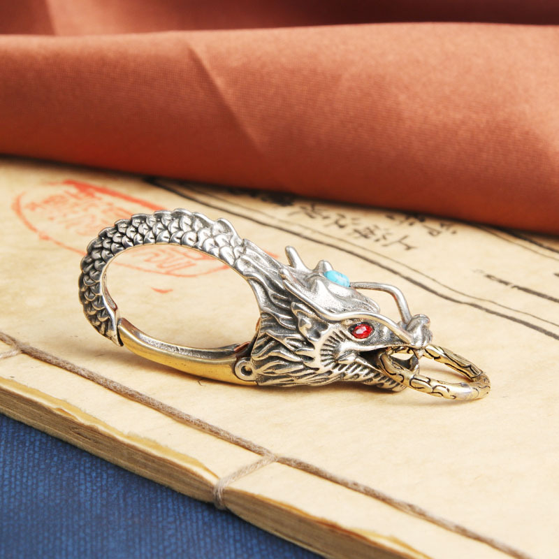 Tiszta réz csaptelep autós kulcstartó gyémánt türkiz sárkánykirály férfi fém derékig érő kreatív nemzeti dagály réz csat nagykereskedelem