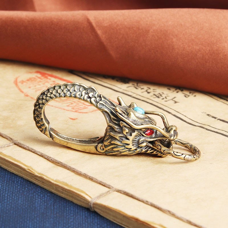 Tiszta réz csaptelep autós kulcstartó gyémánt türkiz sárkánykirály férfi fém derékig érő kreatív nemzeti dagály réz csat nagykereskedelem