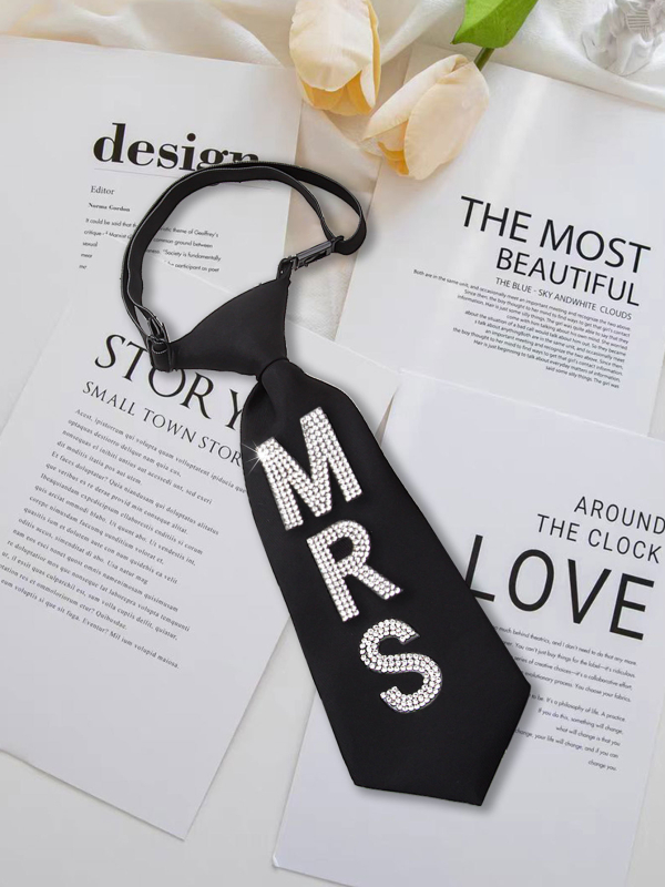 Divatos, lezser strasszos, betűs nyakkendő férfiaknak és nőknek, pároknak, egyetemi stílusú, rövid betűs, állítható nyakkendő
