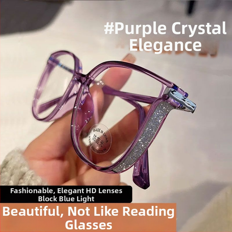 Kék fény elleni olvasószemüveg gyémánt villogó kerettel, nagy arcformára tervezett, karcsúsító, egyszerű szépségápolási tárgy, női nagy keretes, virágmintás szemüveg