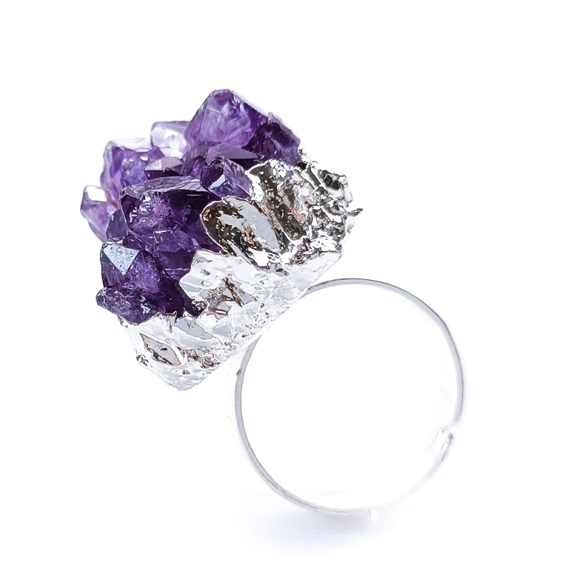 Ametiszt fürt eredeti kőgyűrű galaxis achát kőérc jelölés szélű érc szabálytalan kristályfoggyűrű keresztszegély