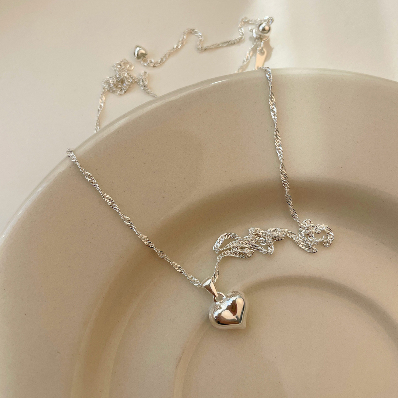 S925 sterling ezüst állítható, visszahúzható, ragyogó arccal díszített szerelmes medál nyaklánc női ékszerek, egyszerű, csúcskategóriás pulóverlánc