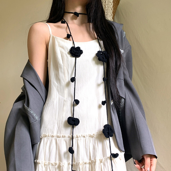 Fekete Rózsa Niche Kézzel Kötött Keskeny Hosszú Csíkos Női Y2K Niche Nyakkiegészítők Nyaklánc Lánc