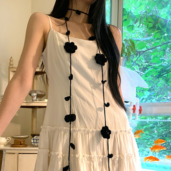 Fekete Rózsa Niche Kézzel Kötött Keskeny Hosszú Csíkos Női Y2K Niche Nyakkiegészítők Nyaklánc Lánc