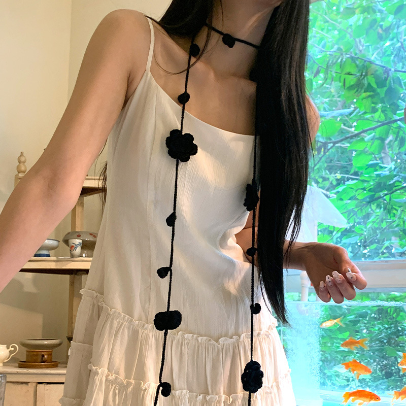 Fekete Rózsa Niche Kézzel Kötött Keskeny Hosszú Csíkos Női Y2K Niche Nyakkiegészítők Nyaklánc Lánc