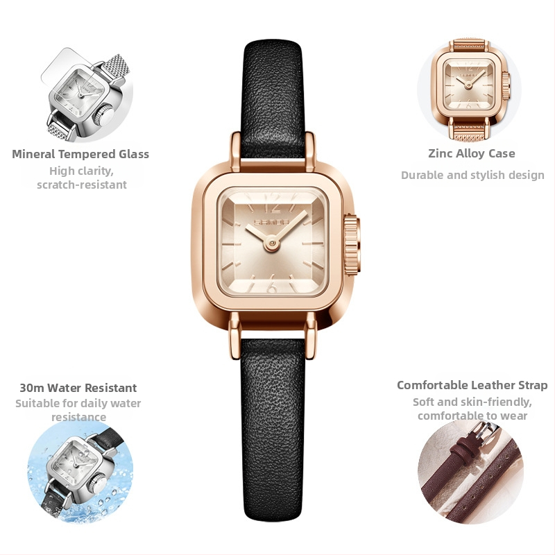 Női karóra retro kis négyzet alakú kvarc vízálló divatos trendi egyszerű öves karóra nagykereskedelem 2024 új óra