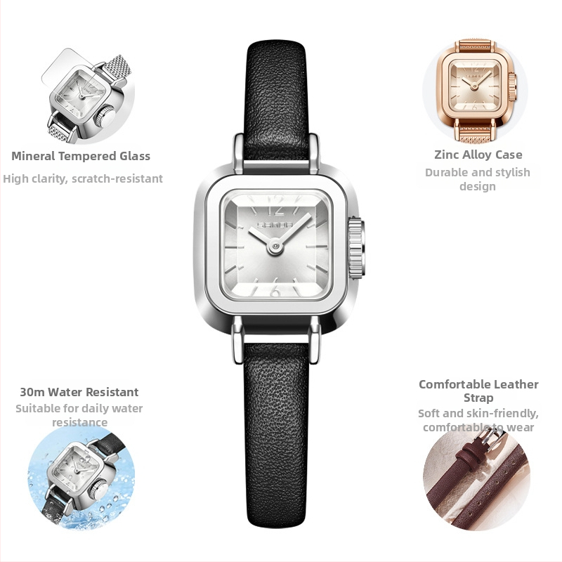 Női karóra retro kis négyzet alakú kvarc vízálló divatos trendi egyszerű öves karóra nagykereskedelem 2024 új óra