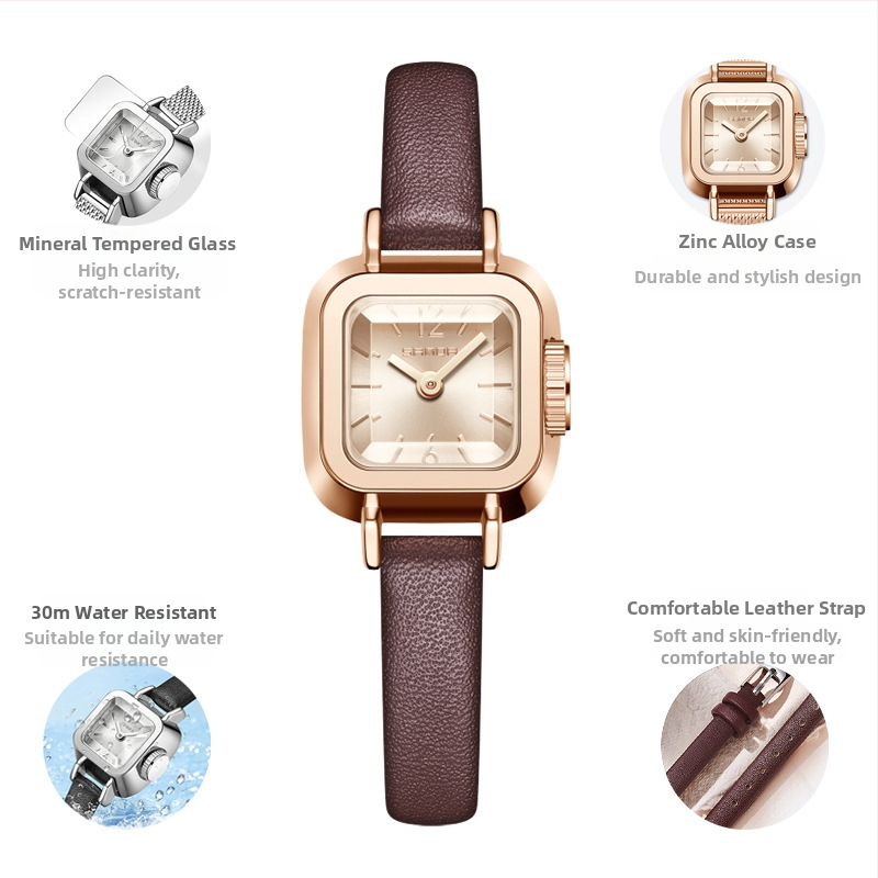 Női karóra retro kis négyzet alakú kvarc vízálló divatos trendi egyszerű öves karóra nagykereskedelem 2024 új óra