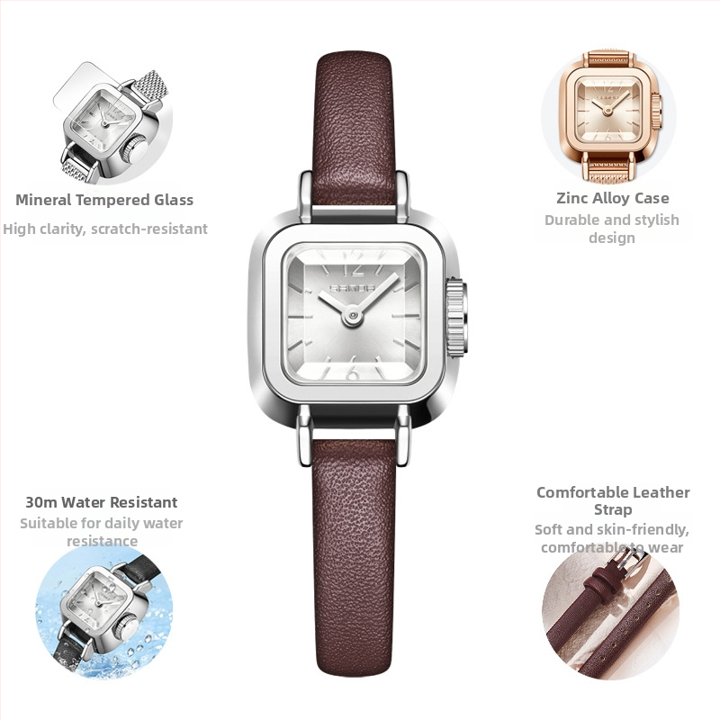 Női karóra retro kis négyzet alakú kvarc vízálló divatos trendi egyszerű öves karóra nagykereskedelem 2024 új óra