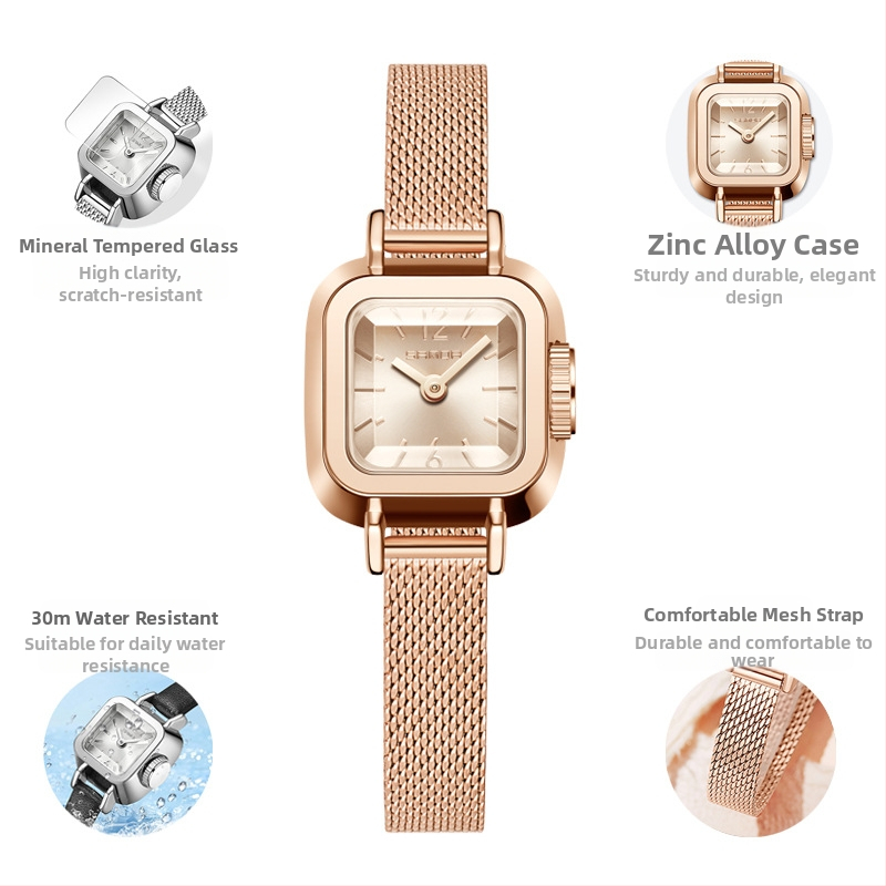 Női karóra retro kis négyzet alakú kvarc vízálló divatos trendi egyszerű öves karóra nagykereskedelem 2024 új óra
