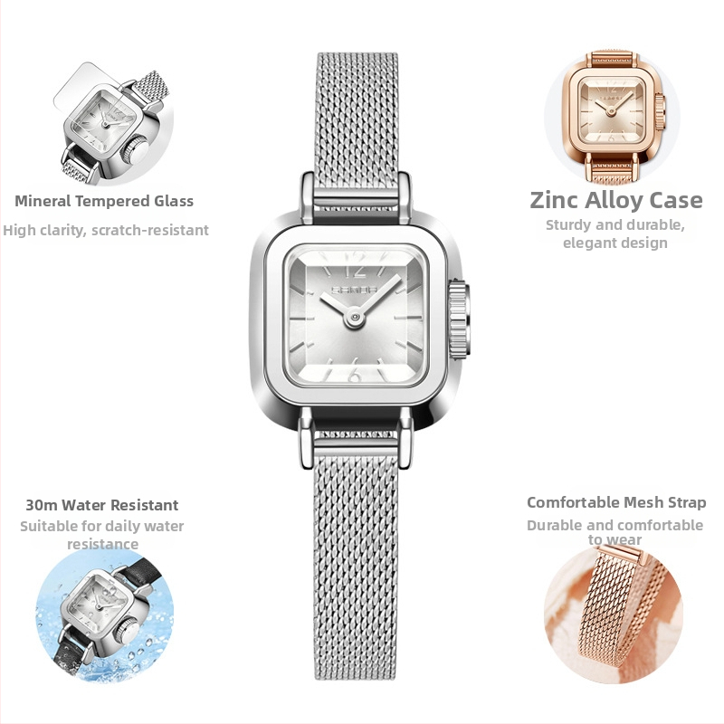 Női karóra retro kis négyzet alakú kvarc vízálló divatos trendi egyszerű öves karóra nagykereskedelem 2024 új óra