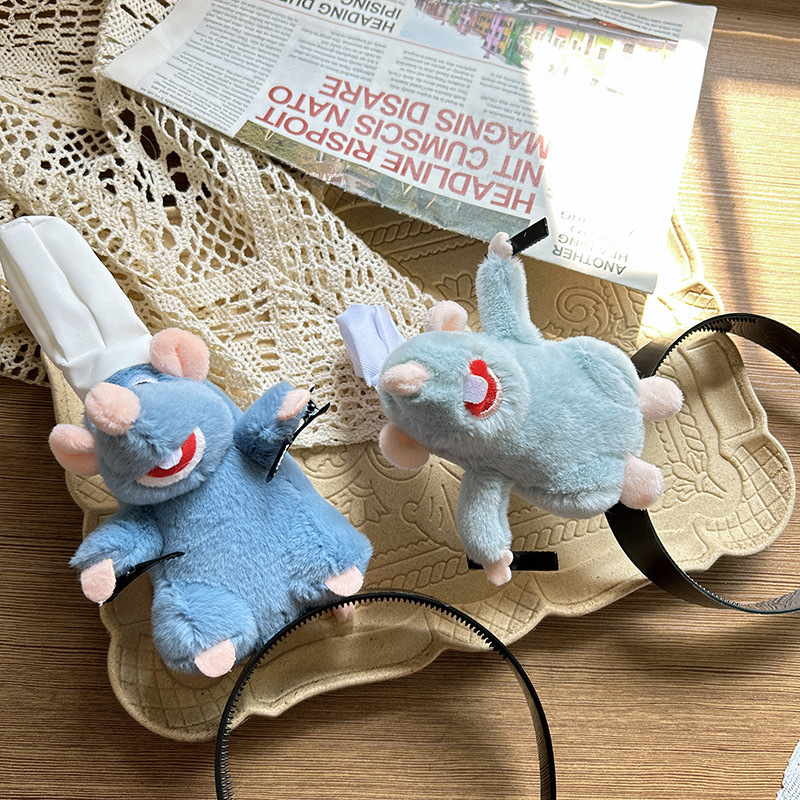 Ratatouille fejpánt, ugyanolyan stílusú rajzfilm plüss baba, perifériás egércsatos fejpánt, hajkiegészítő, arcmosó, kék Ratatouille