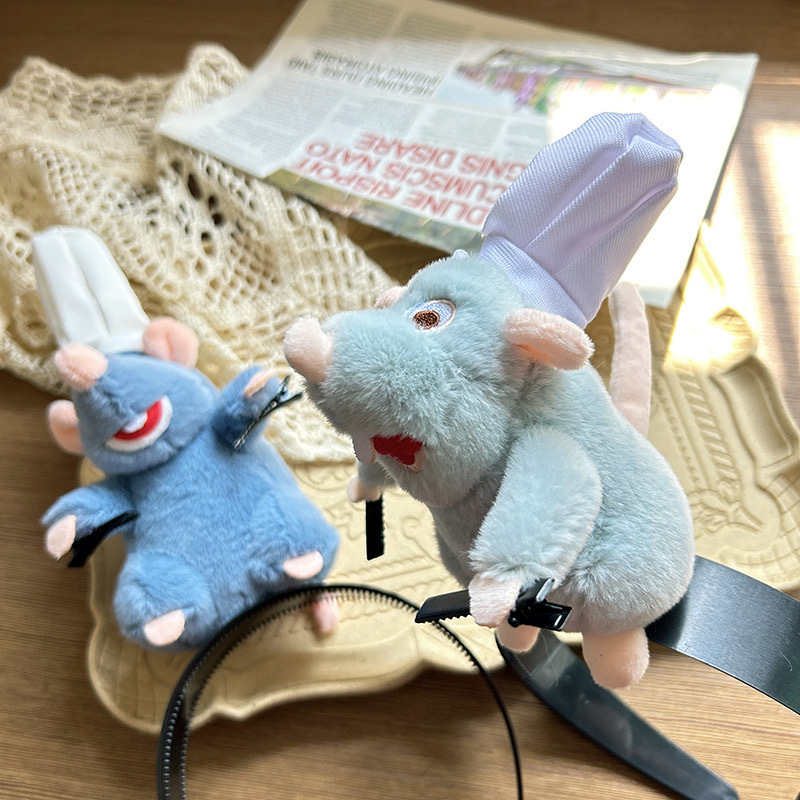 Ratatouille fejpánt, ugyanolyan stílusú rajzfilm plüss baba, perifériás egércsatos fejpánt, hajkiegészítő, arcmosó, kék Ratatouille
