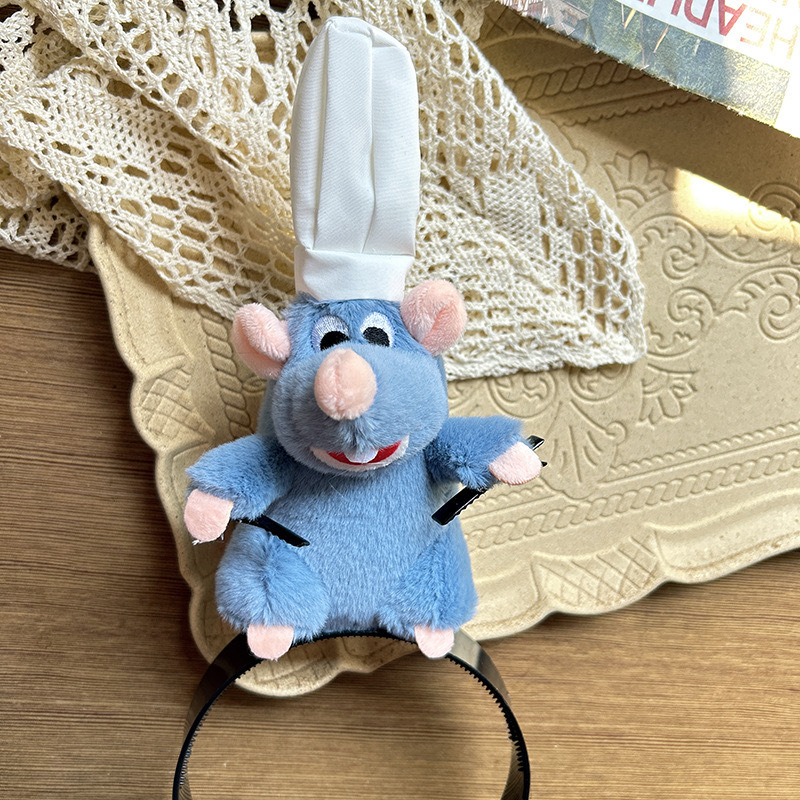 Ratatouille fejpánt, ugyanolyan stílusú rajzfilm plüss baba, perifériás egércsatos fejpánt, hajkiegészítő, arcmosó, kék Ratatouille