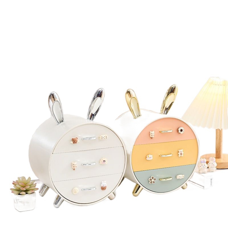 Nyuszi gyerek hajtűs asztali tárolódoboz, többrétegű, fiókos lány diákkollégiumi kozmetikai ékszertároló doboz