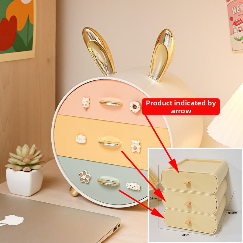 Nyuszi gyerek hajtűs asztali tárolódoboz, többrétegű, fiókos lány diákkollégiumi kozmetikai ékszertároló doboz