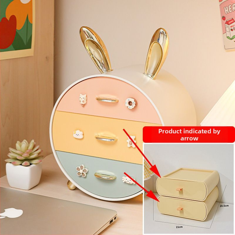 Nyuszi gyerek hajtűs asztali tárolódoboz, többrétegű, fiókos lány diákkollégiumi kozmetikai ékszertároló doboz