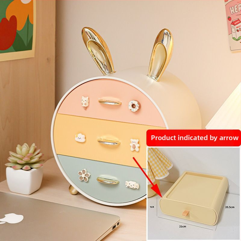 Nyuszi gyerek hajtűs asztali tárolódoboz, többrétegű, fiókos lány diákkollégiumi kozmetikai ékszertároló doboz