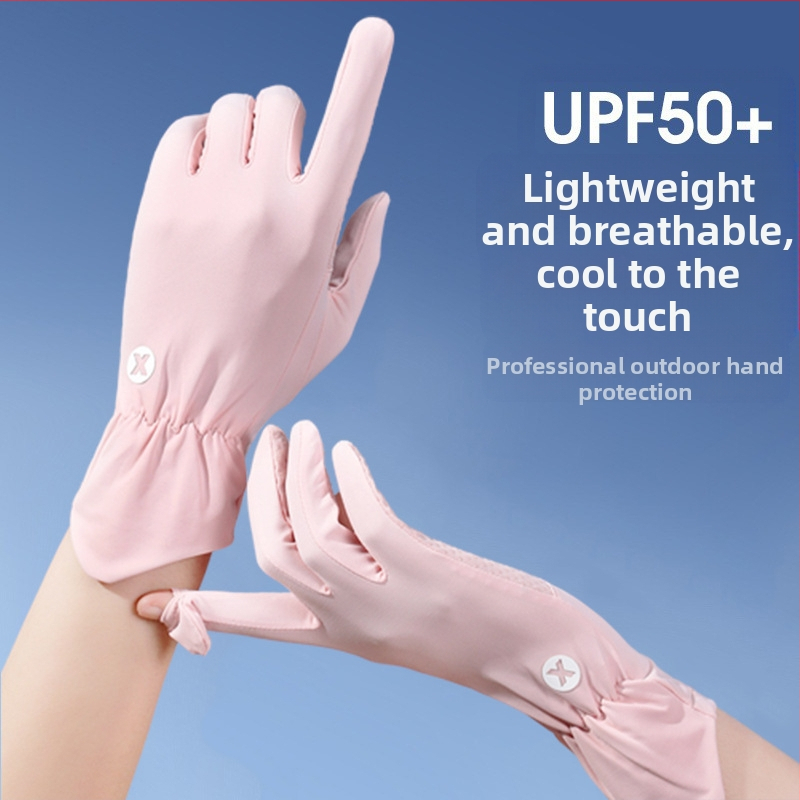 Naiste päikesekaitsekindad, suvised, õhukesed, lahtiste sõrmedega, keskmise pikkusega, Ice Silk, libisemiskindlad, UV-kaitsega.