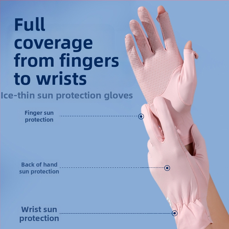 Дамски ръкавици за слънцезащита, летни, с UV защита, тънки, с отворени пръсти, със средна дължина, с горен ръкав Ice Silk, за шофиране, езда, спорт, неплъзгащи се