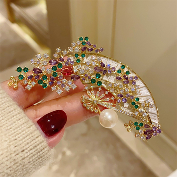 Gyönyörű kínai stílusú ~ Lila kúszónövényes összecsukható legyező bross, női ősi stílusú cheongsam, Hanfu kiegészítőkből készült kitűző