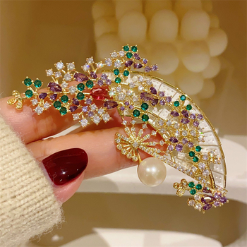 Gyönyörű kínai stílusú ~ Lila kúszónövényes összecsukható legyező bross, női ősi stílusú cheongsam, Hanfu kiegészítőkből készült kitűző