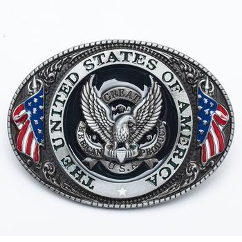 Sinise glasuuritud sulamist vööpannal, loomingulise värviga kotkakujuline Ameerika lipu kujuline vööpannal, eriline vintage-stiilis vööpannal