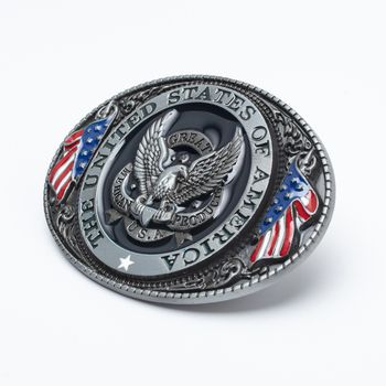 Sinise glasuuritud sulamist vööpannal, loomingulise värviga kotkakujuline Ameerika lipu kujuline vööpannal, eriline vintage-stiilis vööpannal