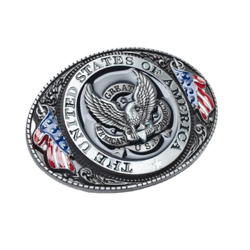 Sinise glasuuritud sulamist vööpannal, loomingulise värviga kotkakujuline Ameerika lipu kujuline vööpannal, eriline vintage-stiilis vööpannal