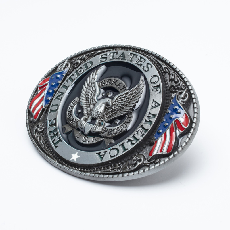 Mėlynai glazūruota lydinio diržo sagtis, kūrybingai dažyta, erelio formos, Amerikos vėliavos, ypatinga vintažinė, išskirtinė diržo sagtis