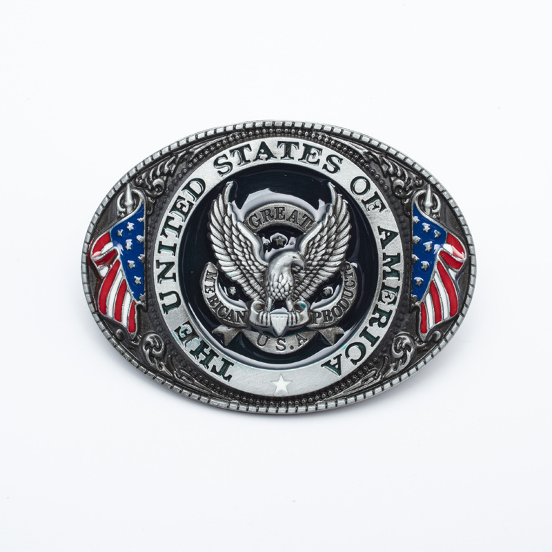 Sinise glasuuritud sulamist vööpannal, loomingulise värviga kotkakujuline Ameerika lipu kujuline vööpannal, eriline vintage-stiilis vööpannal