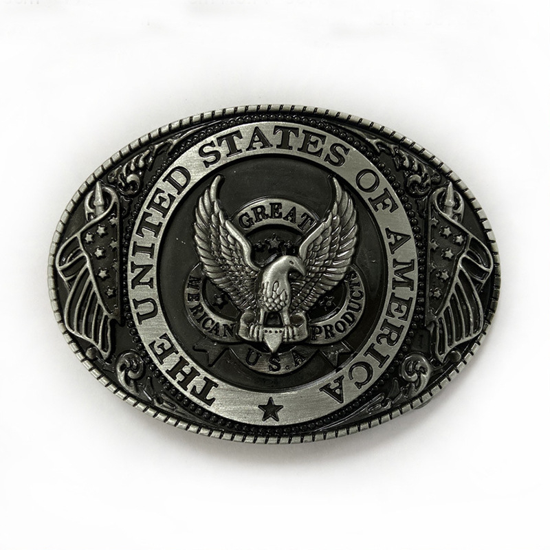 Sinise glasuuritud sulamist vööpannal, loomingulise värviga kotkakujuline Ameerika lipu kujuline vööpannal, eriline vintage-stiilis vööpannal