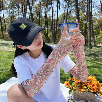 Väikesed lillelised pitsist varrukad naistele suvised päikesekaitsega käevarrukad, jäävarrukad, sõidukäekaitsed, jääsiidist käevarrukad, pikad kindad