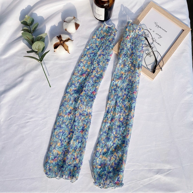 Väikesed lillelised pitsist varrukad naistele suvised päikesekaitsega käevarrukad, jäävarrukad, sõidukäekaitsed, jääsiidist käevarrukad, pikad kindad