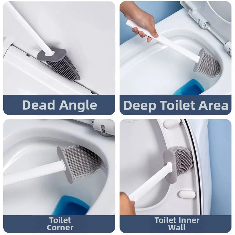 Záchodová kefa bez mŕtveho uhla, domáca toaleta na stenu, toaletná kefa, čistiaca silikónová toaletná kefa