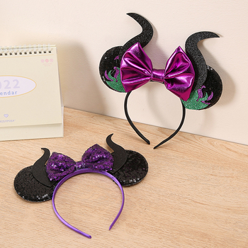Amazon Hot Selling Szarv Mickey Hajpánt Halloween Lila Masni Minnie Fejpánt Flitteres Mickey Fülek
