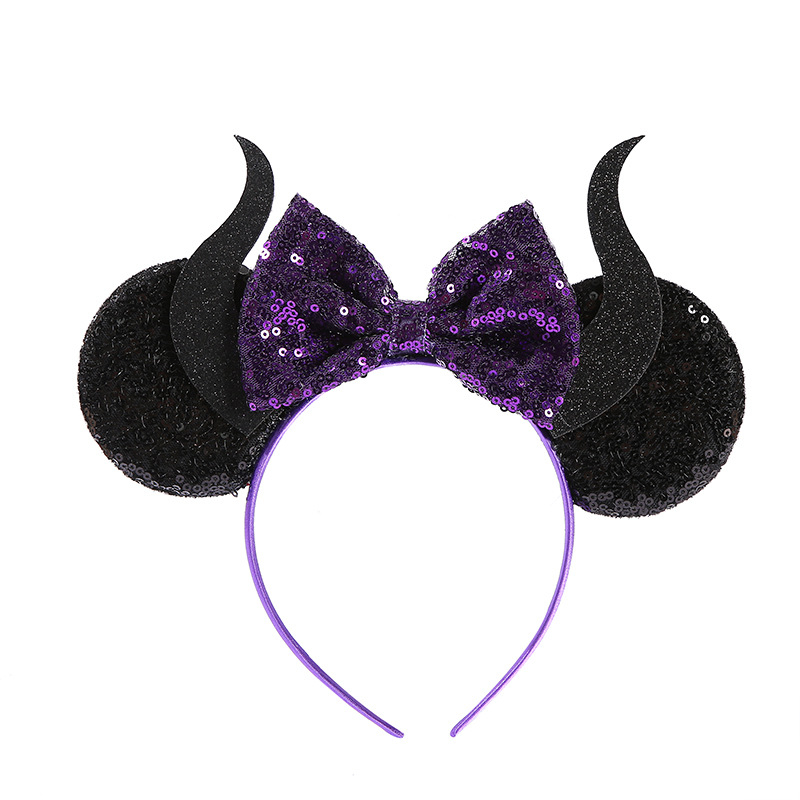 Amazon Hot Selling Szarv Mickey Hajpánt Halloween Lila Masni Minnie Fejpánt Flitteres Mickey Fülek