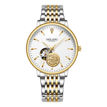Sailang SAILANG ärimood täisautomaatne õõnes mehaaniline käekell ehtsast nahast põhjaga helendava meeste käekella tehasest