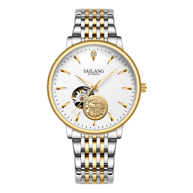 Sailang SAILANG Business Fashion Ceas mecanic complet automat cu gol, piele naturală, fund luminos pentru bărbați, fabrică de ceasuri