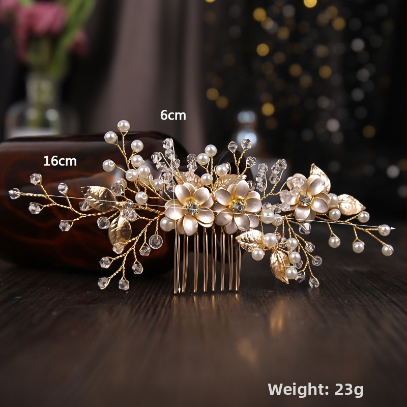 Гребен за булчински аксесоар в национален стил, нов, ръчно тъкан гребен за коса с инкрустирани с перли диаманти и цветя от китайски стил, висок клас аксесоари, аксесоари за коса