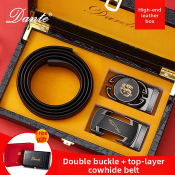 2024-es új, dupla csatos övszett, első rétegű marhabőrből készült, automata csatos férfi öv, valódi bőr nagykereskedelmi öv