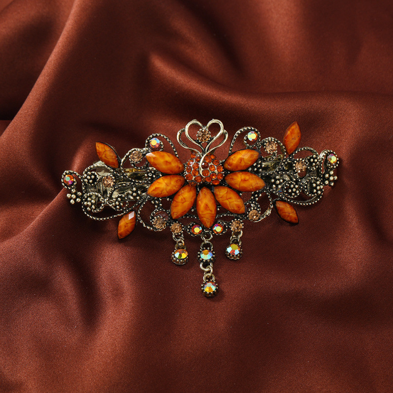 Autentikus retró virágos tavaszi hajcsat, kínai stílusú hajcsat, egykarakteres csat, nagy vízszintes csat, lófarokcsat, felső csat, eredeti áru